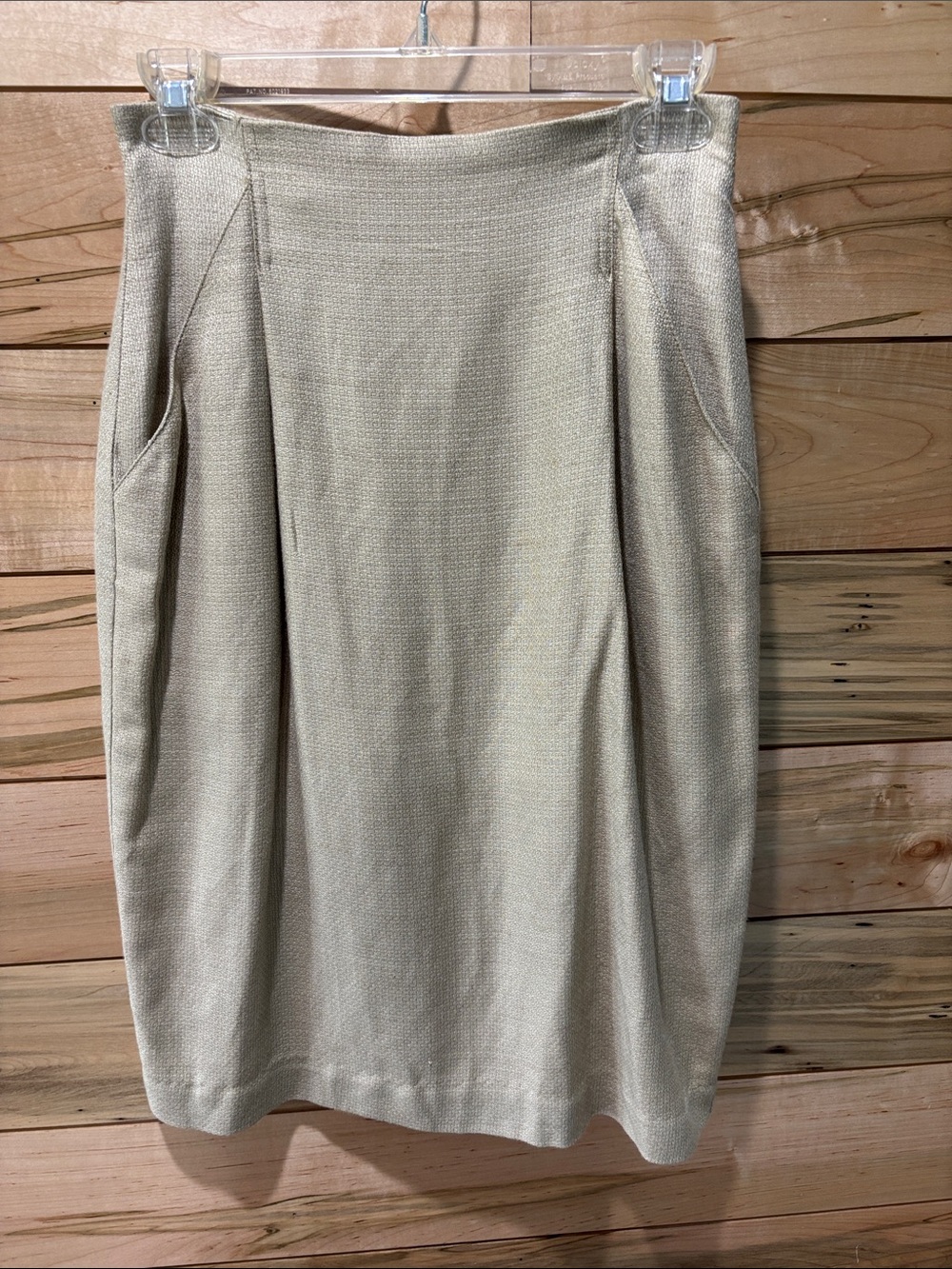 Vintage Classic Women's Cream Pencil Skirt with Front Pleats and Pockets- Ljned